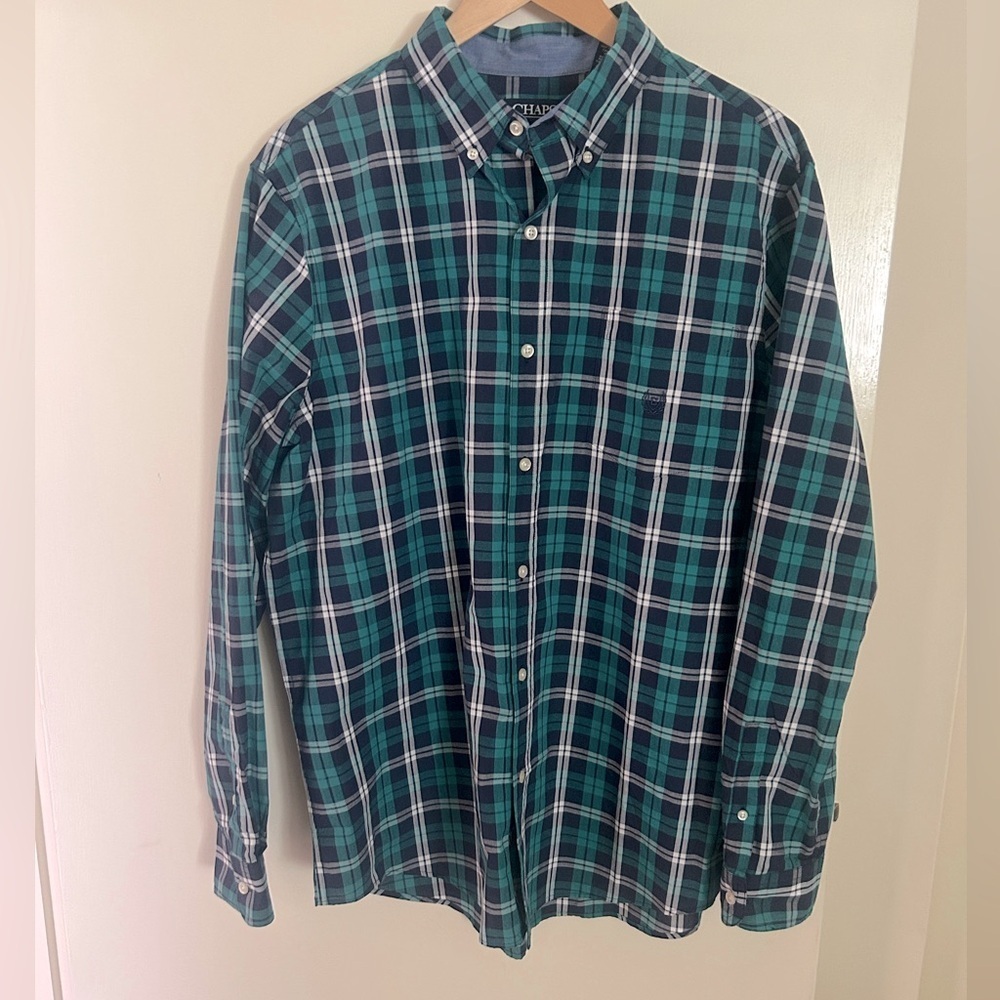 Chaps Green Navy Plaid Button Down Shirt Long Sleeve XL​​​​